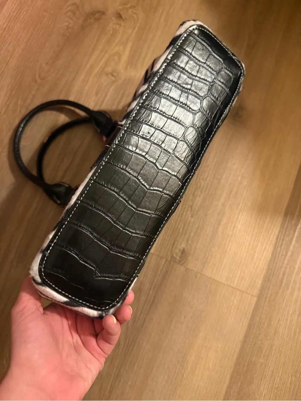 Y2K Black & White Zebra Print Handbag with Black Accents